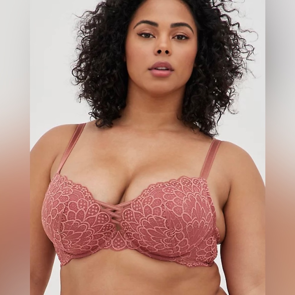 NWT Torrid Rose pink lace XO PUSH-UP PLUNGE 44DDD BRA
